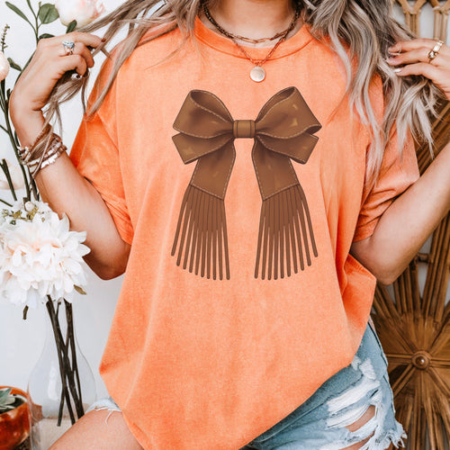 Brown Bow with Cowboy Fringe T-shirt, Western Style Tee, Vintage Western