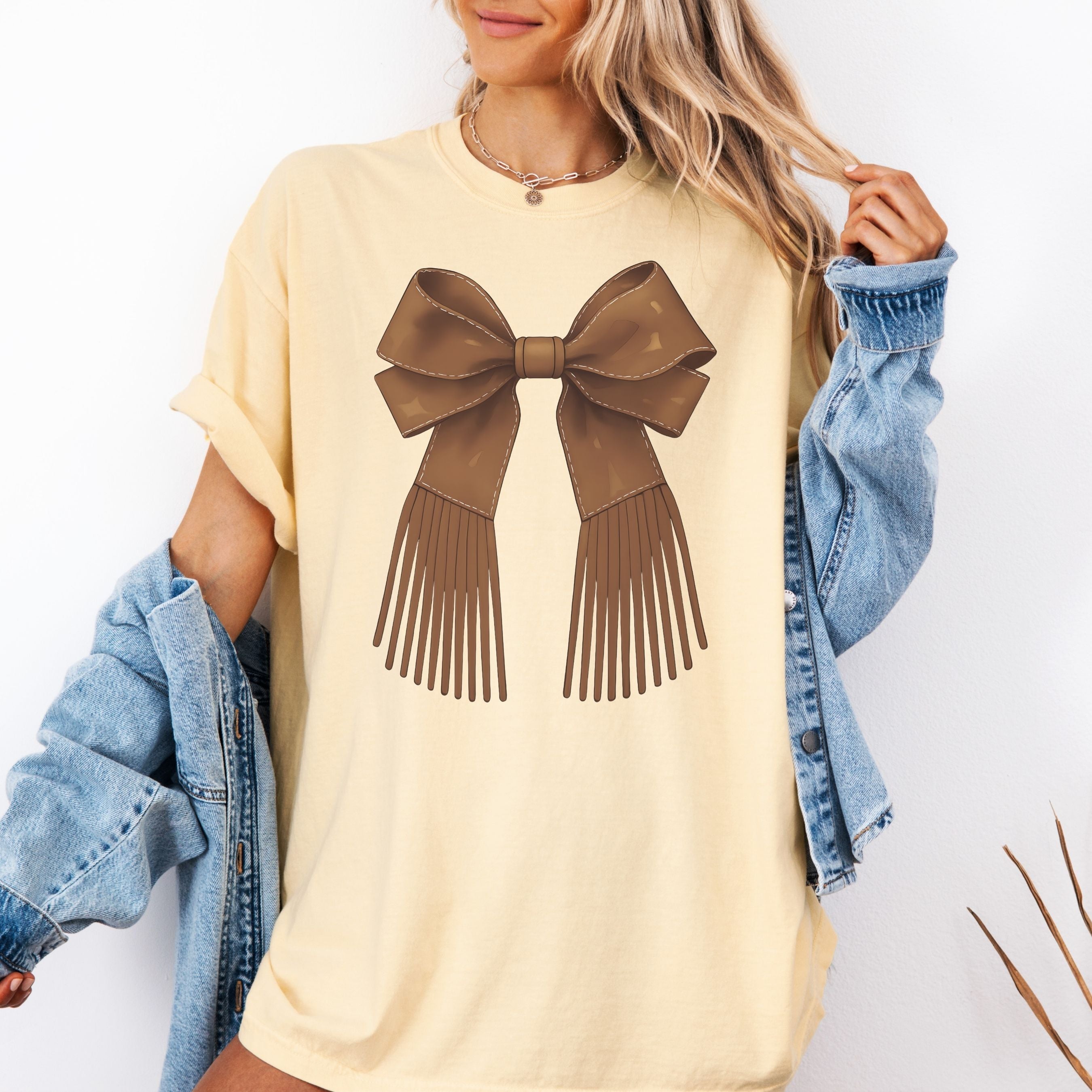 Brown Bow with Cowboy Fringe T-shirt, Western Style Tee, Vintage Western