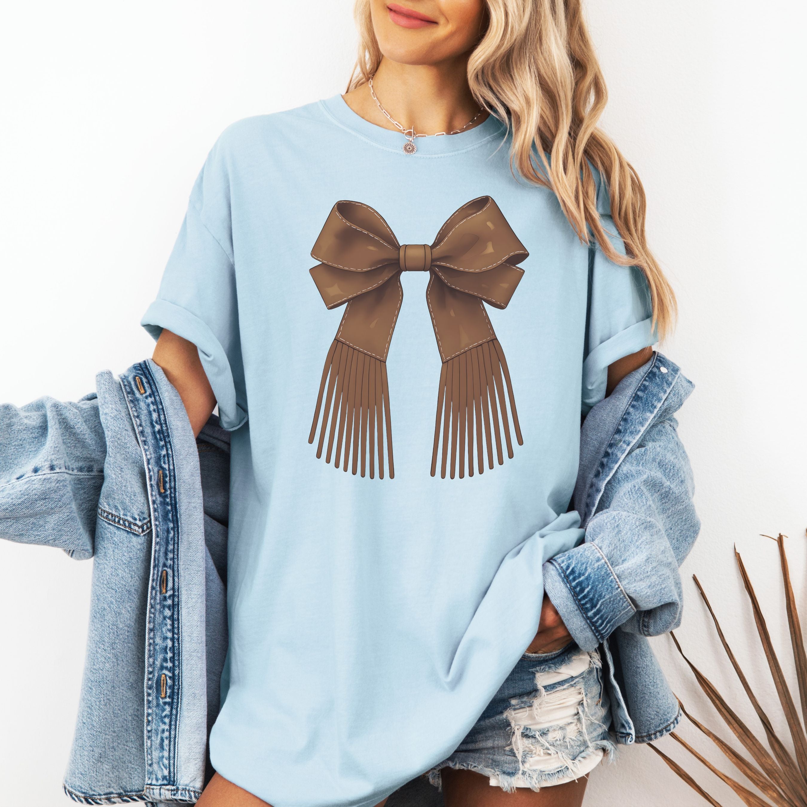 Brown Bow with Cowboy Fringe T-shirt, Western Style Tee, Vintage Western