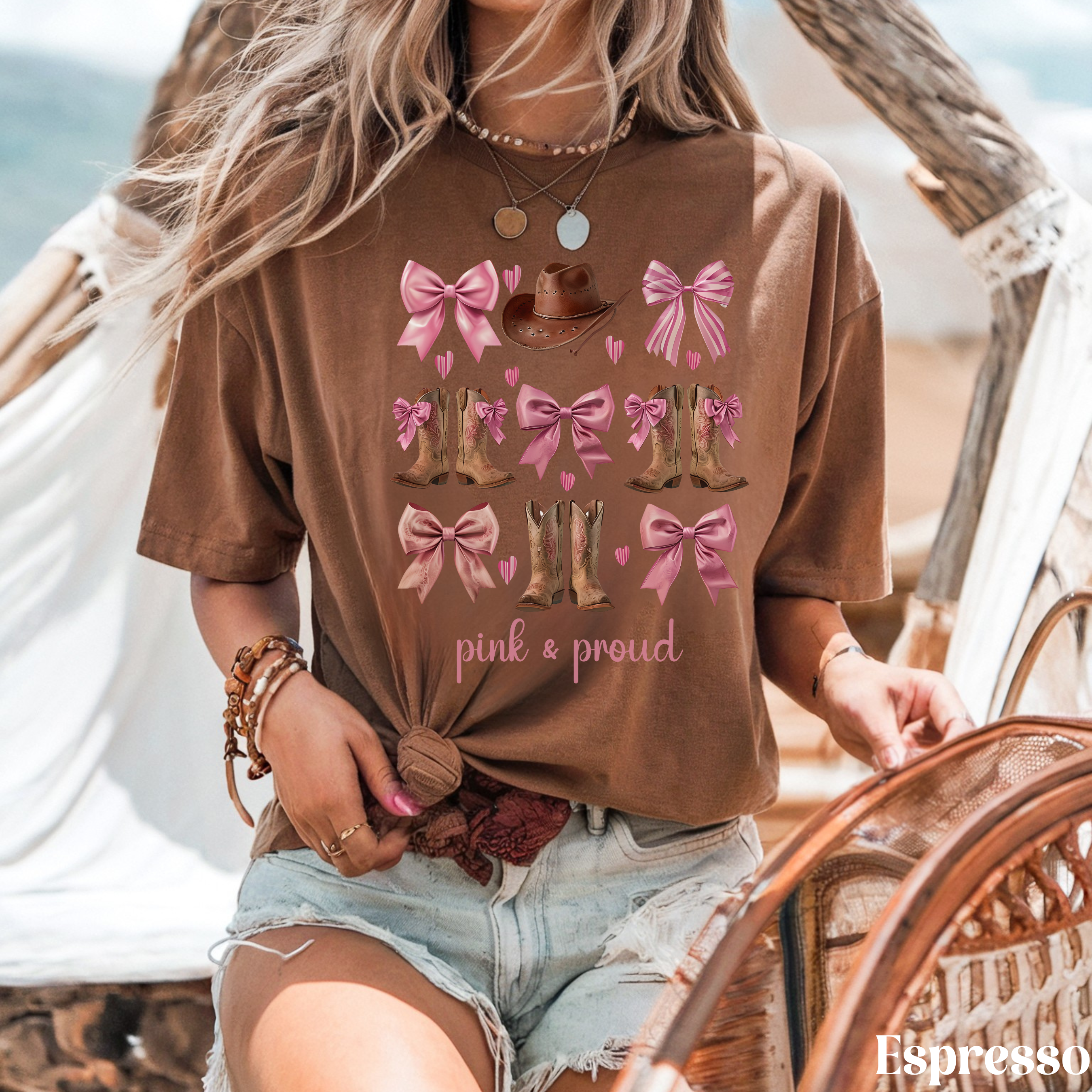 Pink Cowgirl Coquette Graphic Tee | Western Bows, Hats & Boots Shirt