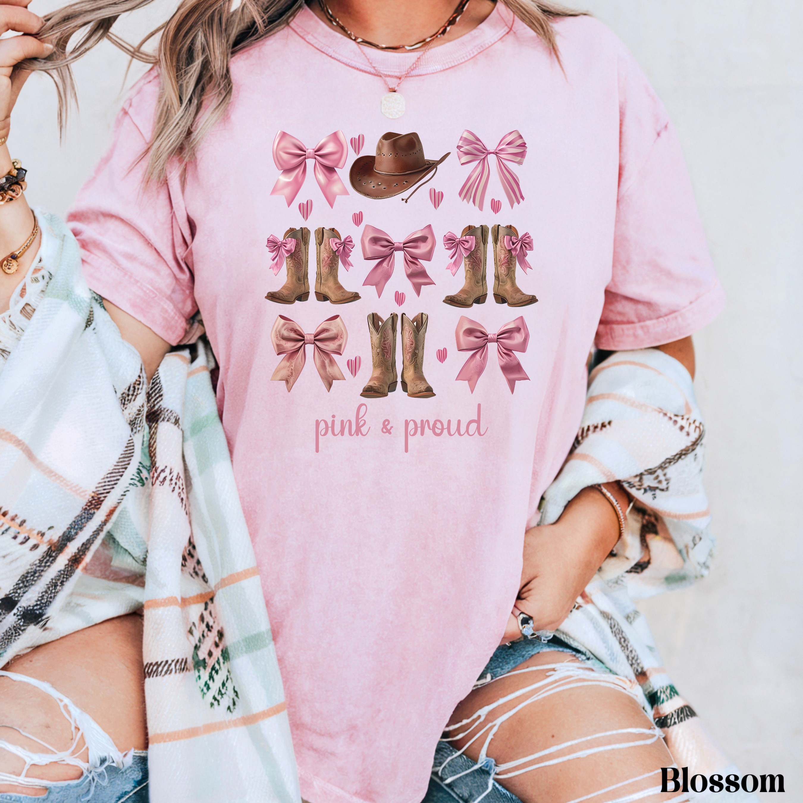 Pink Cowgirl Coquette Graphic Tee | Western Bows, Hats & Boots Shirt