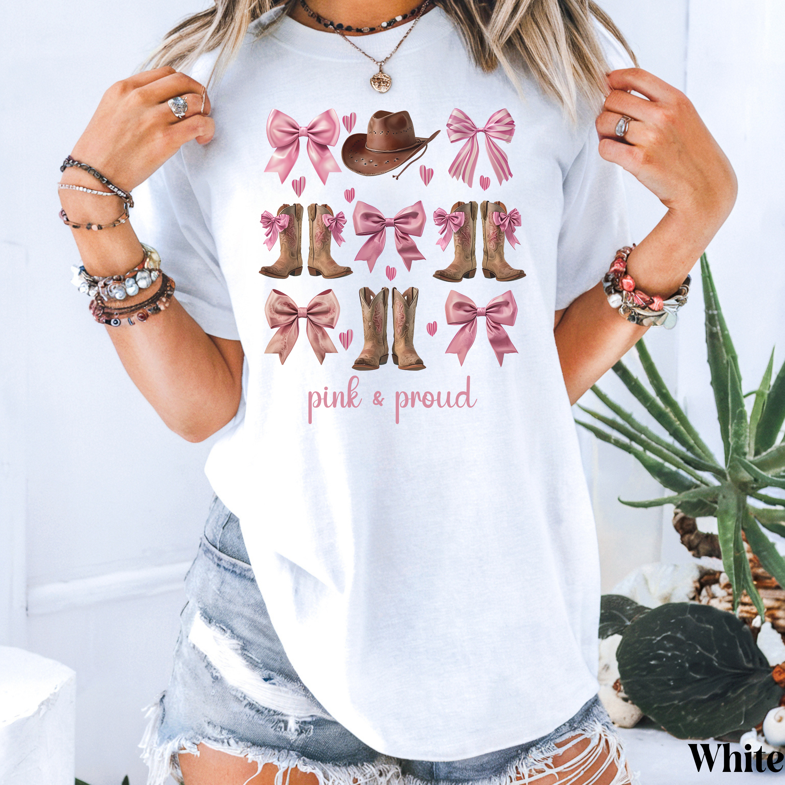 Pink Cowgirl Coquette Graphic Tee | Western Bows, Hats & Boots Shirt