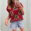 Red Leopard Patchwork Knit Top