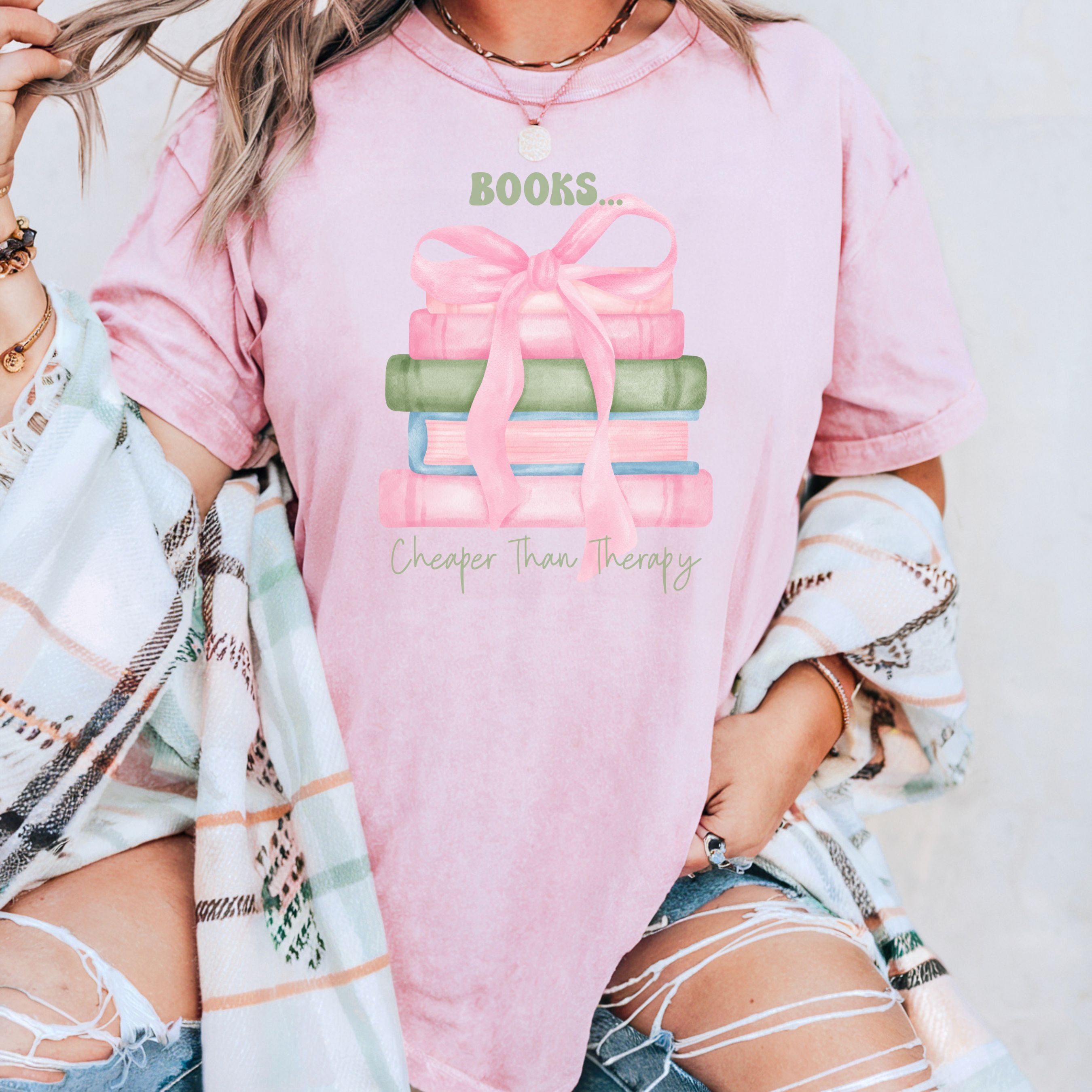 Book Lover T-Shirt – Cheaper Than Therapy Reading Tee