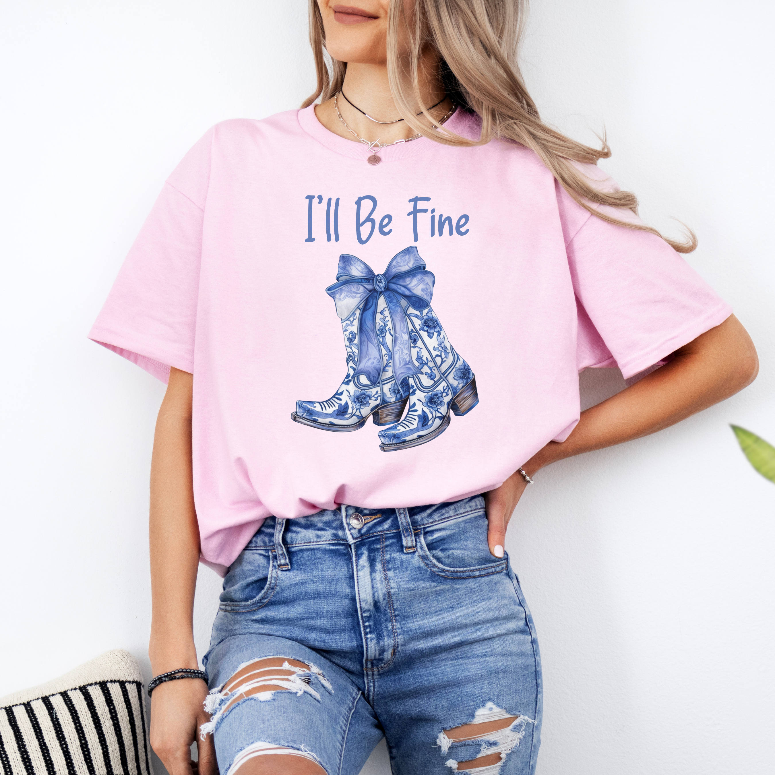 I’ll Be Fine Tee | Cute Cowgirl Boot Shirt, Western Coquette Graphic Tee for Women