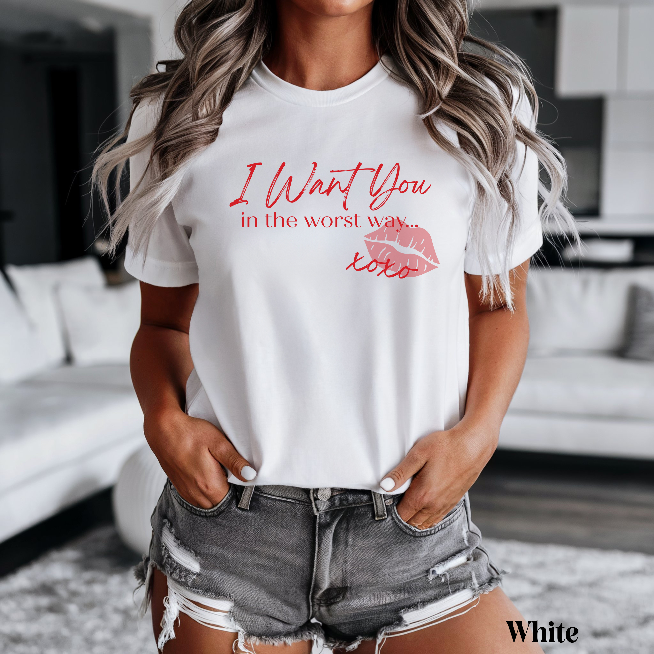 I Want You in the Worst Way Graphic Tee | Flirty XOXO Lip Print Shirt