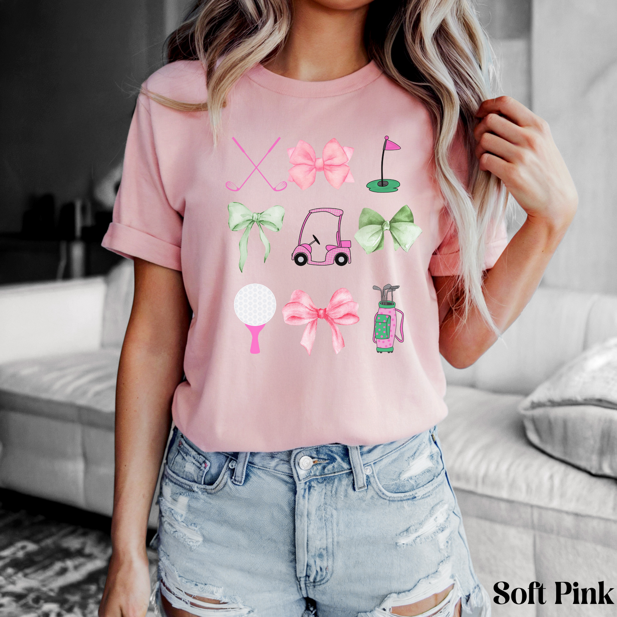 Coquette Golf Icons Tee – Pink Bow & Golf Girl Graphic T-Shirt