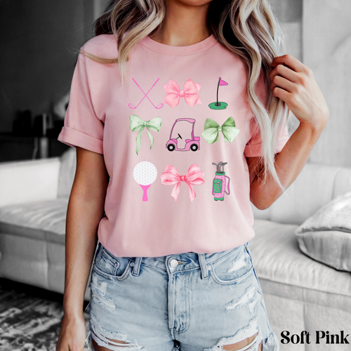 Coquette Golf Icons Tee – Pink Bow & Golf Girl Graphic T-Shirt