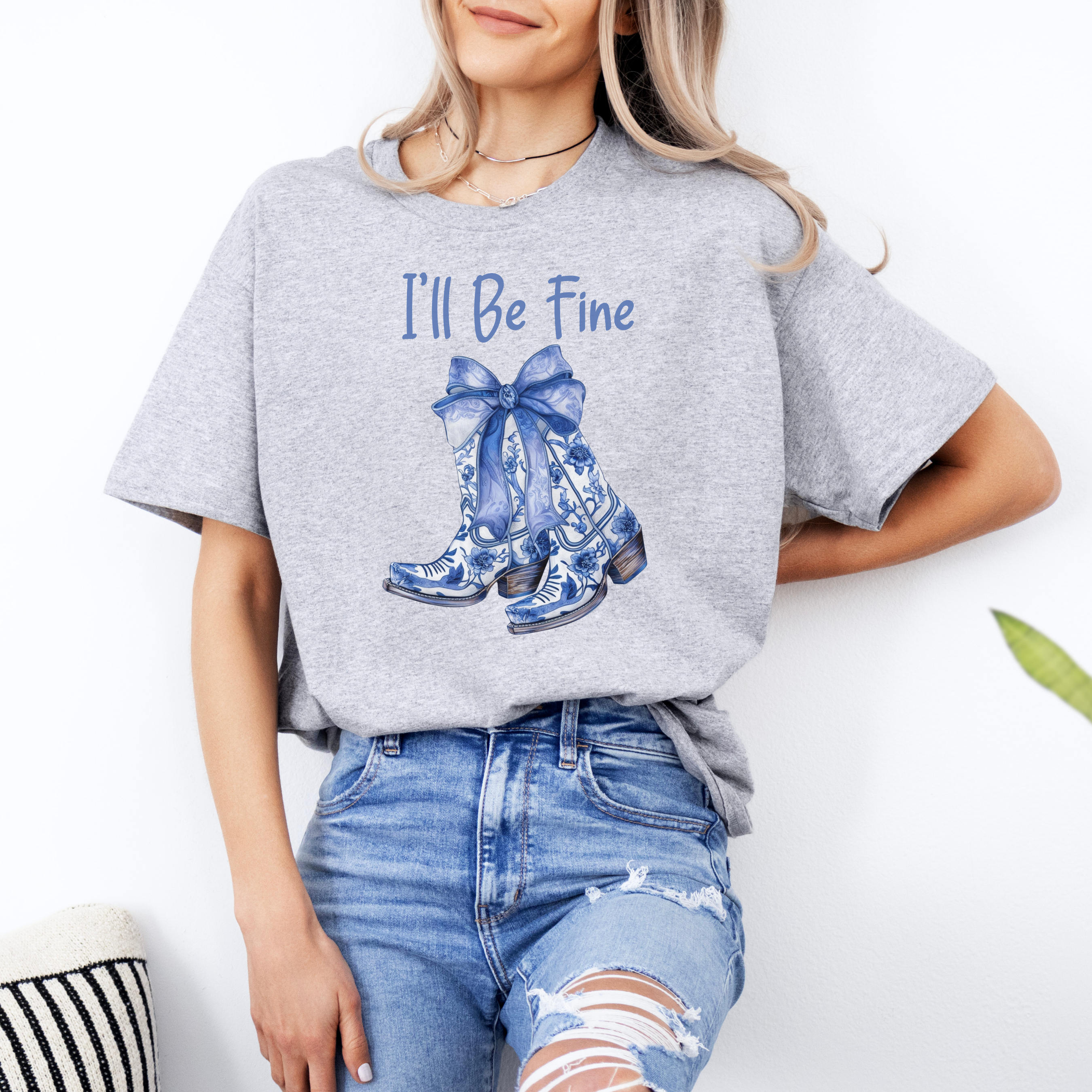 I’ll Be Fine Tee | Cute Cowgirl Boot Shirt, Western Coquette Graphic Tee for Women