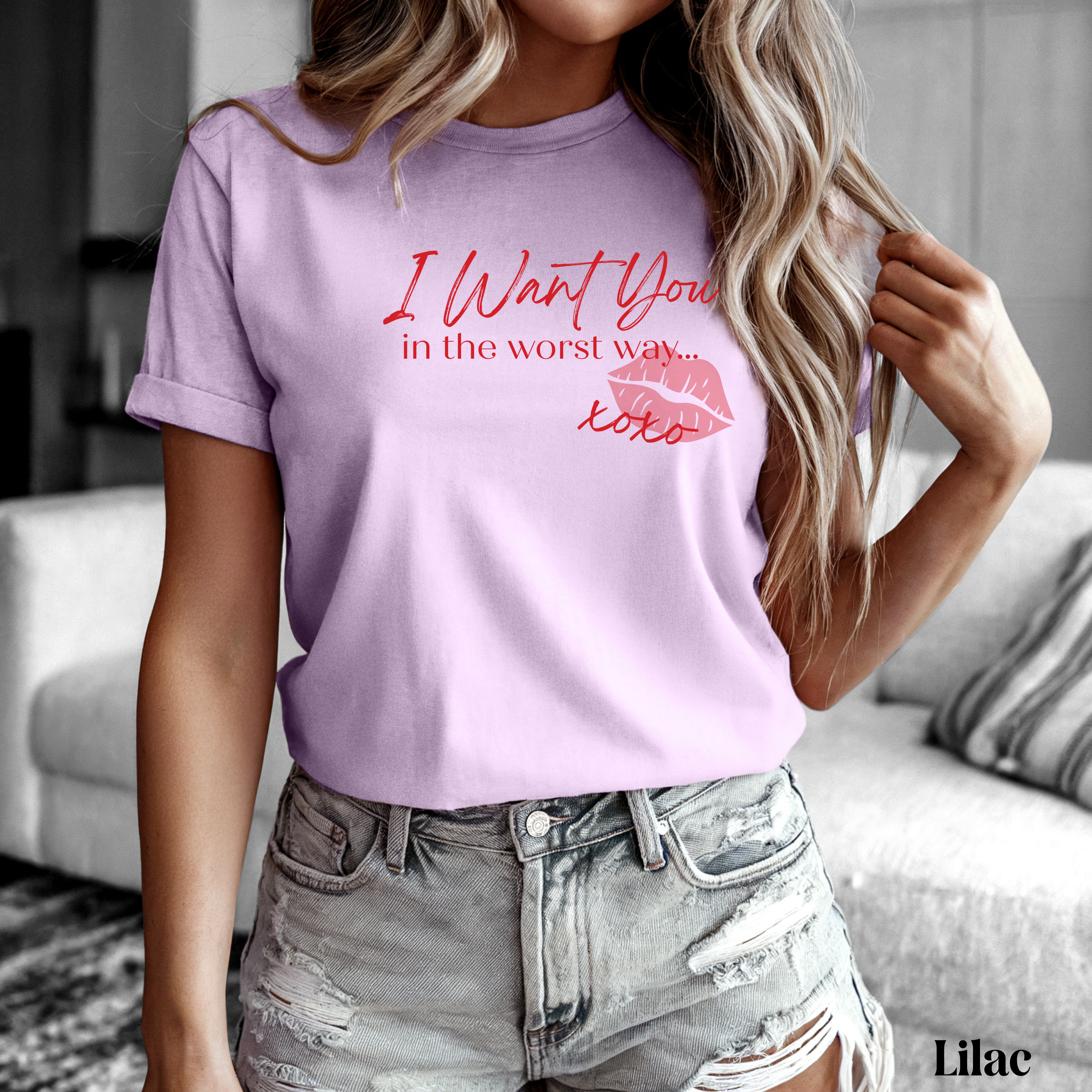 I Want You in the Worst Way Graphic Tee | Flirty XOXO Lip Print Shirt